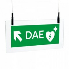 Dae defibrillatore direzionale sinistra alto in plexiglass trasparente da soffitto