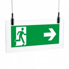 Direzionale uscita di emergenza destra in plexiglass trasparente da soffitto