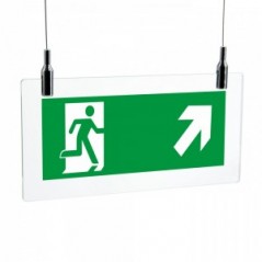 Direzionale uscita di emergenza destra alto in plexiglass trasparente da soffitto