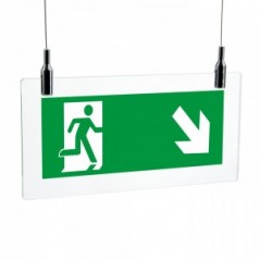 Direzionale uscita di emergenza destra basso in plexiglass trasparente da soffitto