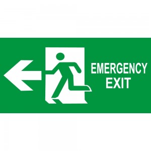 Scritta Emergency exit sinistra in plexiglass trasparente da soffitto