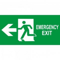 Scritta Emergency exit sinistra in plexiglass trasparente da soffitto