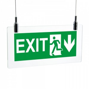 Scritta Exit basso in plexiglass trasparente da soffitto