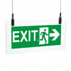 Scritta Exit destra in plexiglass trasparente da soffitto
