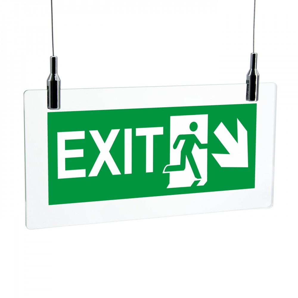 Scritta Exit destra basso in plexiglass trasparente da soffitto