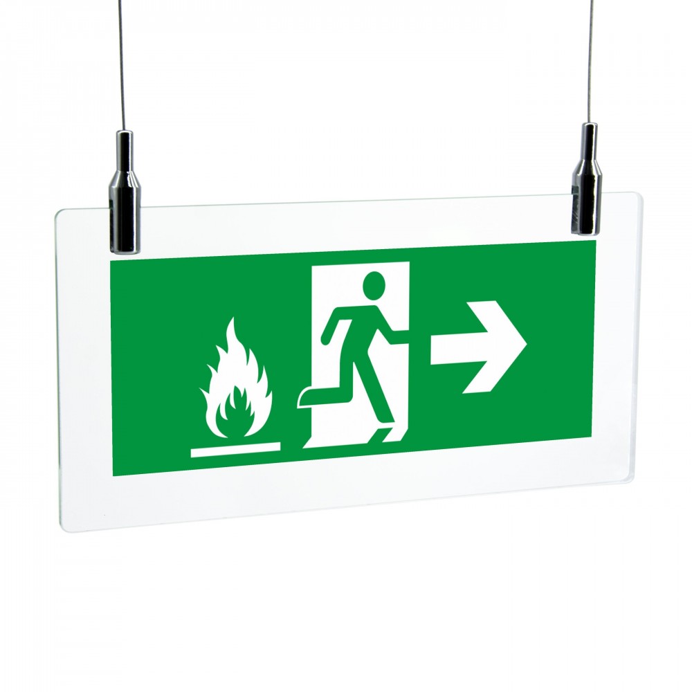 Uscita emergenza con fiamme destra in plexiglass trasparente da soffitto