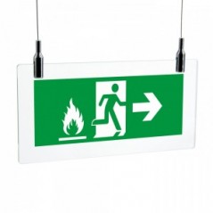 Uscita emergenza con fiamme destra in plexiglass trasparente da soffitto