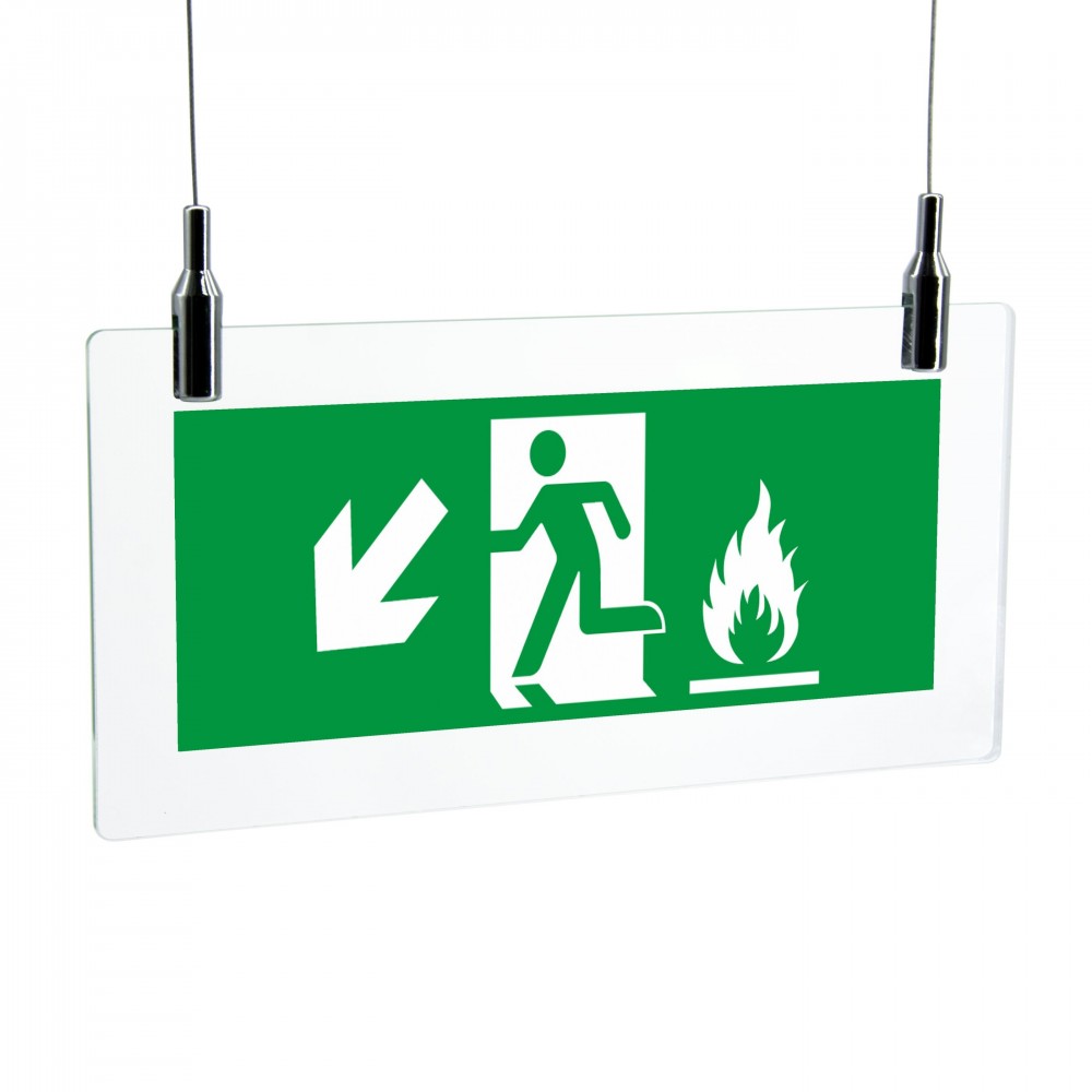 Uscita emergenza con fiamme sinistra basso in plexiglass trasparente da soffitto