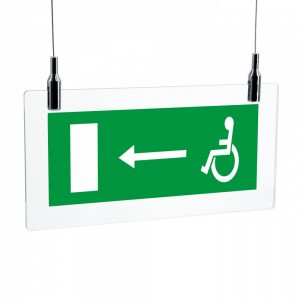 Uscita emergenza disabile sinistra in plexiglass trasparente da soffitto