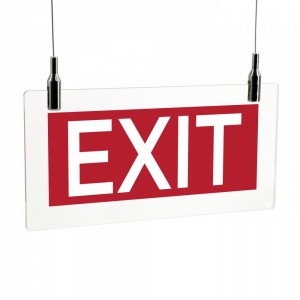 Scritta Exit in plexiglass trasparente da soffitto