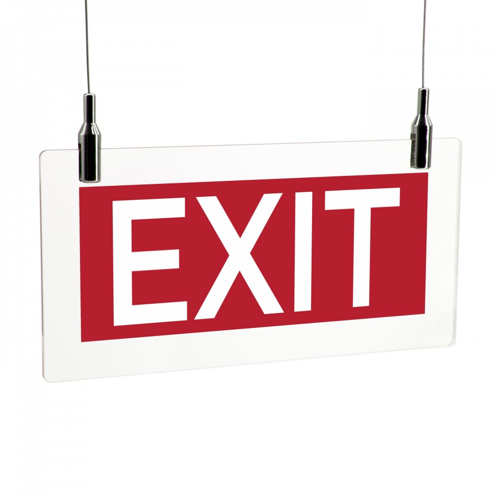 Scritta Exit in plexiglass trasparente da soffitto