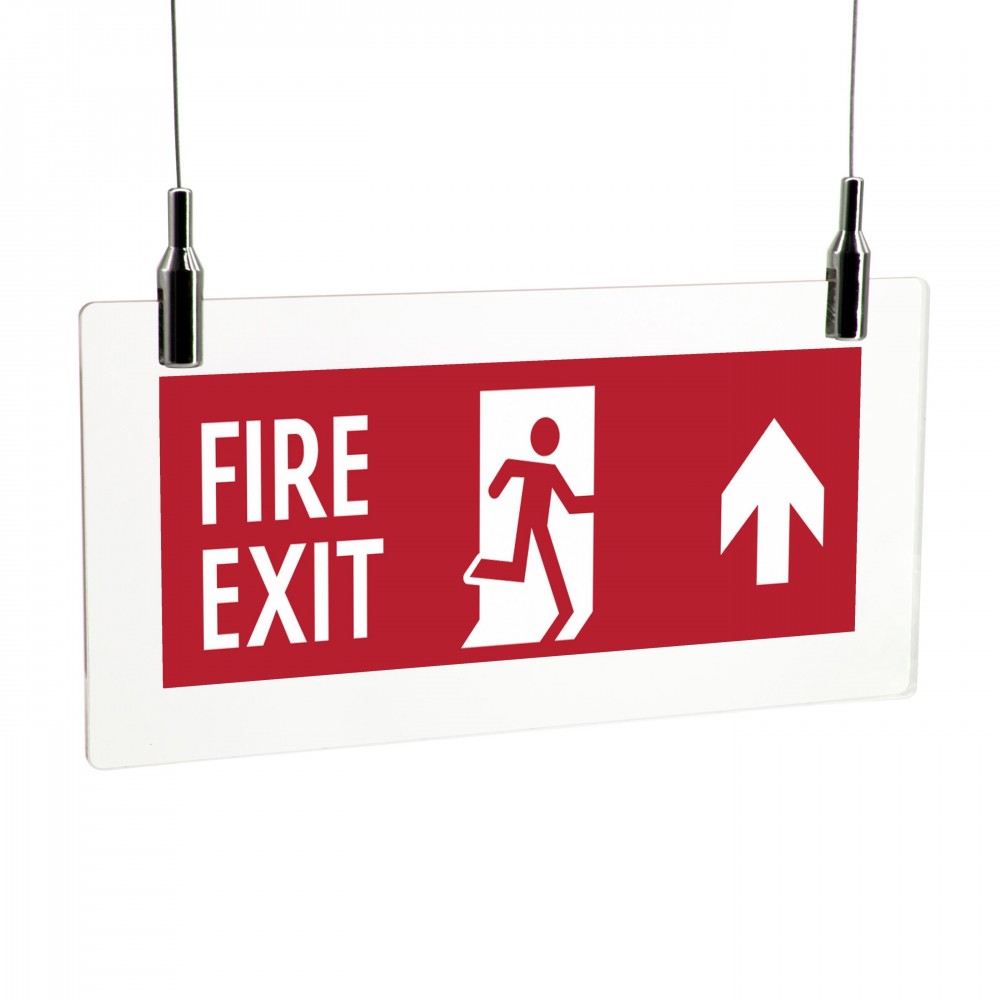 Scritta Fire exit alto in plexiglass trasparente da soffitto