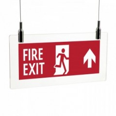 Scritta Fire exit alto in plexiglass trasparente da soffitto