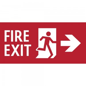 Scritta Fire exit destra in plexiglass trasparente da soffitto