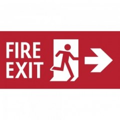 Scritta Fire exit destra in plexiglass trasparente da soffitto