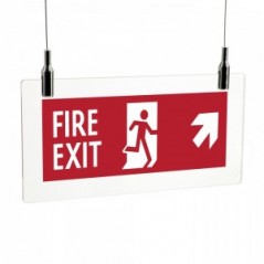 Scritta Fire exit destra alto in plexiglass trasparente da soffitto