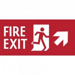Scritta Fire exit destra alto in plexiglass trasparente da soffitto