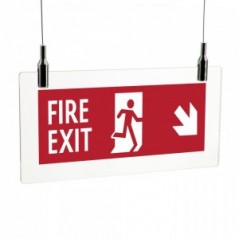 Scritta Fire exit destra basso in plexiglass trasparente da soffitto