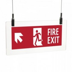 Scritta Fire exit sinistra alto in plexiglass trasparente da soffitto