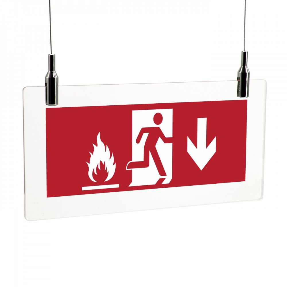 Uscita antincendio con fiamme basso in plexiglass trasparente da soffitto