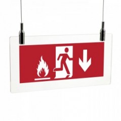 Uscita antincendio con fiamme basso in plexiglass trasparente da soffitto