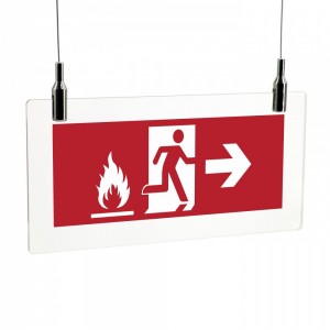 Uscita antincendio con fiamme destra in plexiglass trasparente da soffitto