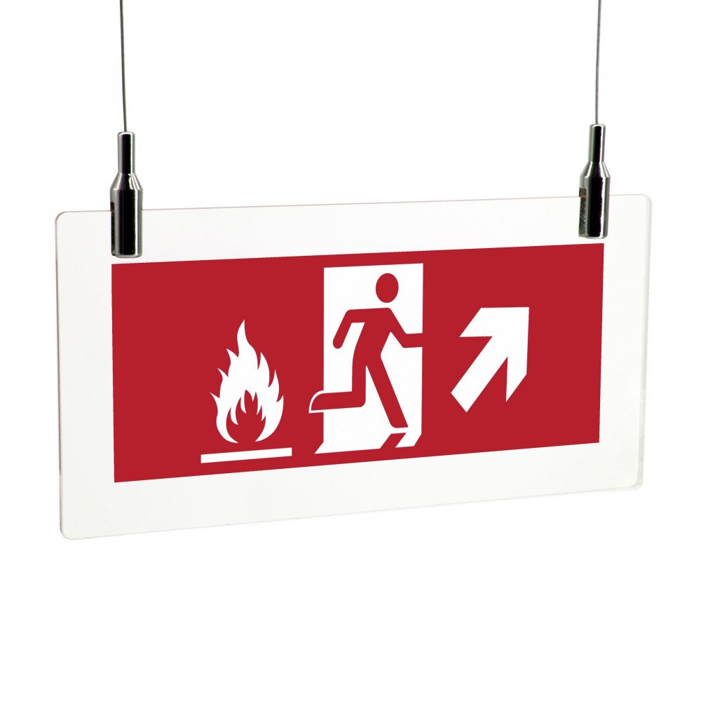 Uscita antincendio con fiamme destra alto in plexiglass trasparente da soffitto