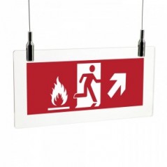 Uscita antincendio con fiamme destra alto in plexiglass trasparente da soffitto