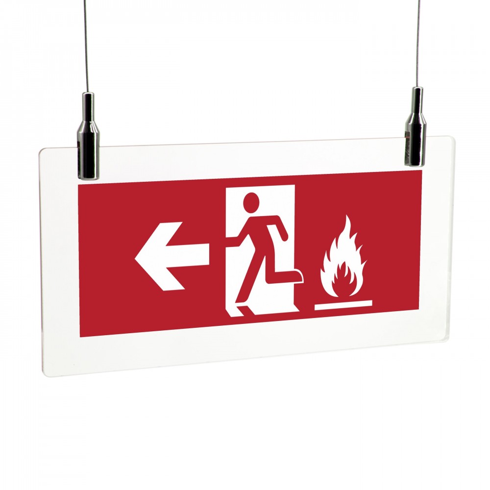 Uscita antincendio con fiamme sinistra in plexiglass trasparente da soffitto