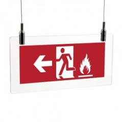 Uscita antincendio con fiamme sinistra in plexiglass trasparente da soffitto
