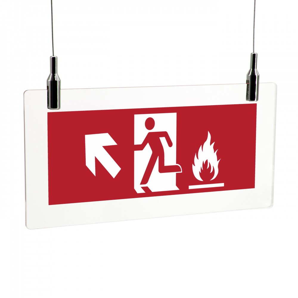 Uscita antincendio con fiamme sinistra alto in plexiglass trasparente da soffitto