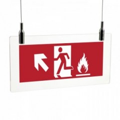 Uscita antincendio con fiamme sinistra alto in plexiglass trasparente da soffitto