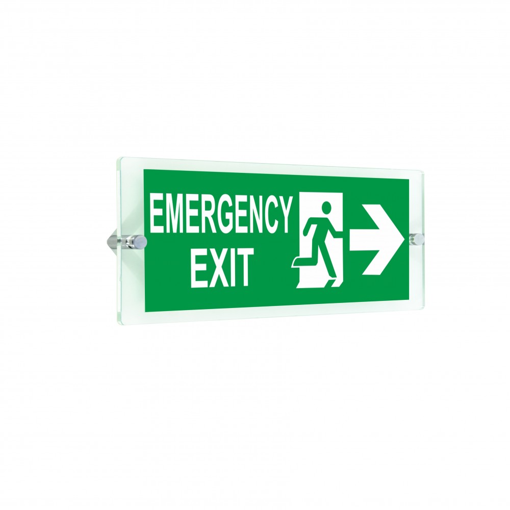 Scritta Emergency exit destra in plexiglass trasparenti da parete