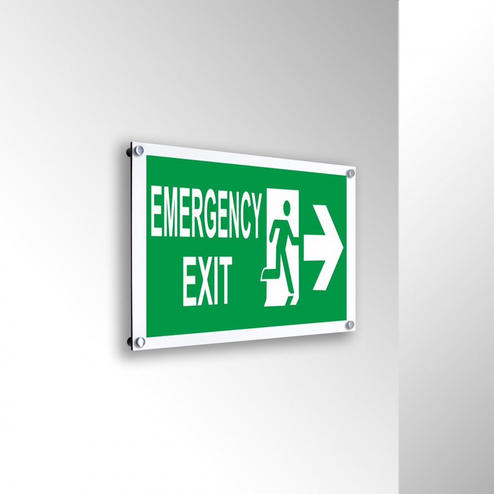 Scritta Emergency exit destra in alluminio composito da parete