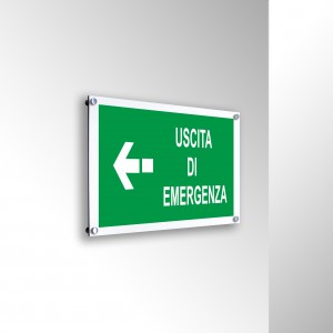Scritta Uscita d'emergenza sinistra it in alluminio composito da parete
