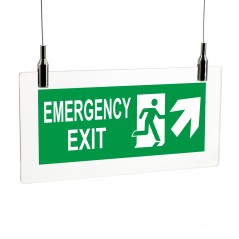 Scritta Emergency exit destra alto in plexiglass trasparente da soffitto