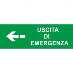 Scritta Uscita d'emergenza sinistra it in plexiglass trasparente da soffitto