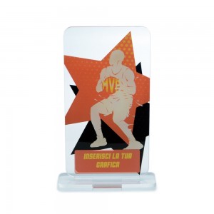 Trofeo di Partecipazione in plexiglass trasparente retrostampato rettangolare verticale con angoli arrotondati