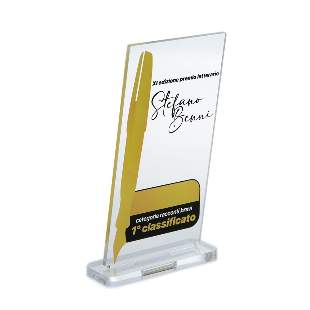 Trofeo di Partecipazione in plexiglass trasparente retrostampato parallelogramma inclinato