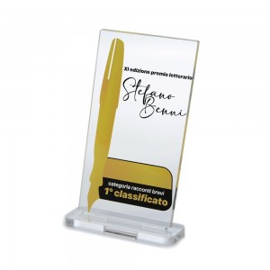 Trofeo di Partecipazione in plexiglass trasparente retrostampato parallelogramma inclinato