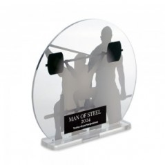 Trofeo di Partecipazione in plexiglass trasparente retrostampato circolare base piatta
