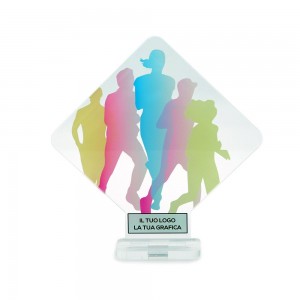 Trofeo di Partecipazione in plexiglass trasparente retrostampato rombo con angoli arrotondati
