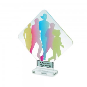 Trofeo di Partecipazione in plexiglass trasparente retrostampato rombo con angoli arrotondati