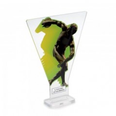 Trofeo di Partecipazione in plexiglass trasparente retrostampato trapezoidale con base rialzata