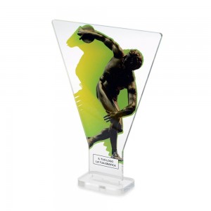 Trofeo di Partecipazione in plexiglass trasparente retrostampato trapezoidale con base rialzata