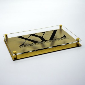 Targa Doppia Lastra in Plexiglass Gold e Trasparente Stampata Rettangolare o Quadrata