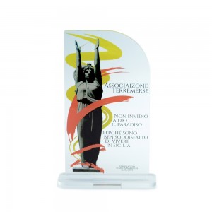 Trofeo di Partecipazione in plexiglass trasparente retrostampato rettangolare verticale con angolo superiore destro molto arr...