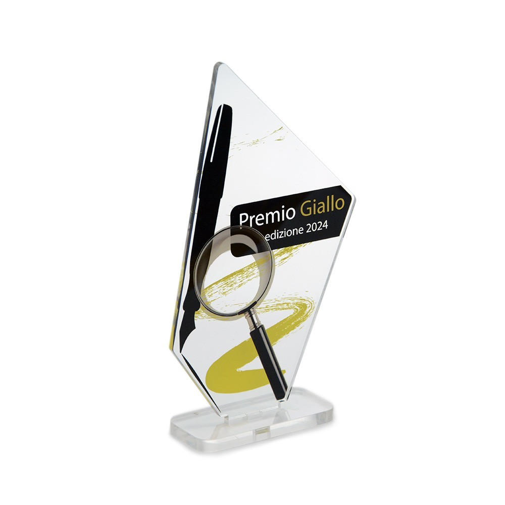 Trofeo di Partecipazione in plexiglass trasparente retrostampato pentagono irregolare