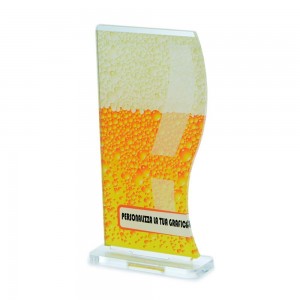 Trofeo di Partecipazione in plexiglass trasparente retrostampato rettangolare verticale ondulato lato destro