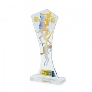 Trofeo di Partecipazione in plexiglass trasparente retrostampato pentagono con due lati curvi